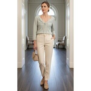 Ann Taylor 100% Cashmere Sweater Womens Sz M Mint 3/4 Sleeve Twist VNeck Elegant